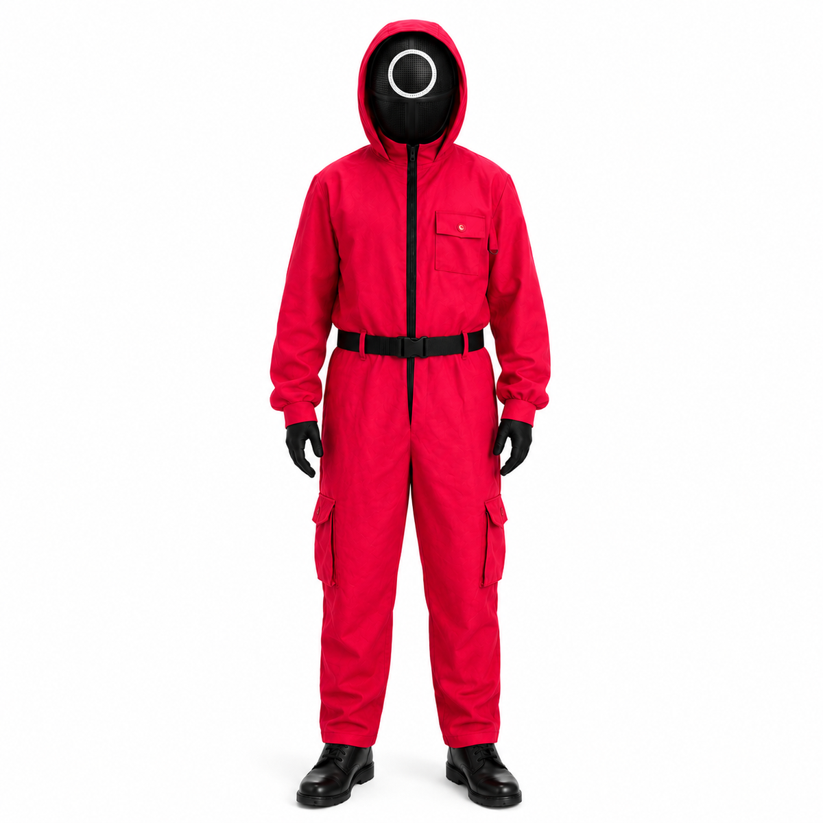 Halloween Costume Red Jumpsuit with Hooded and Belt for Cosplay Party Dress-Up