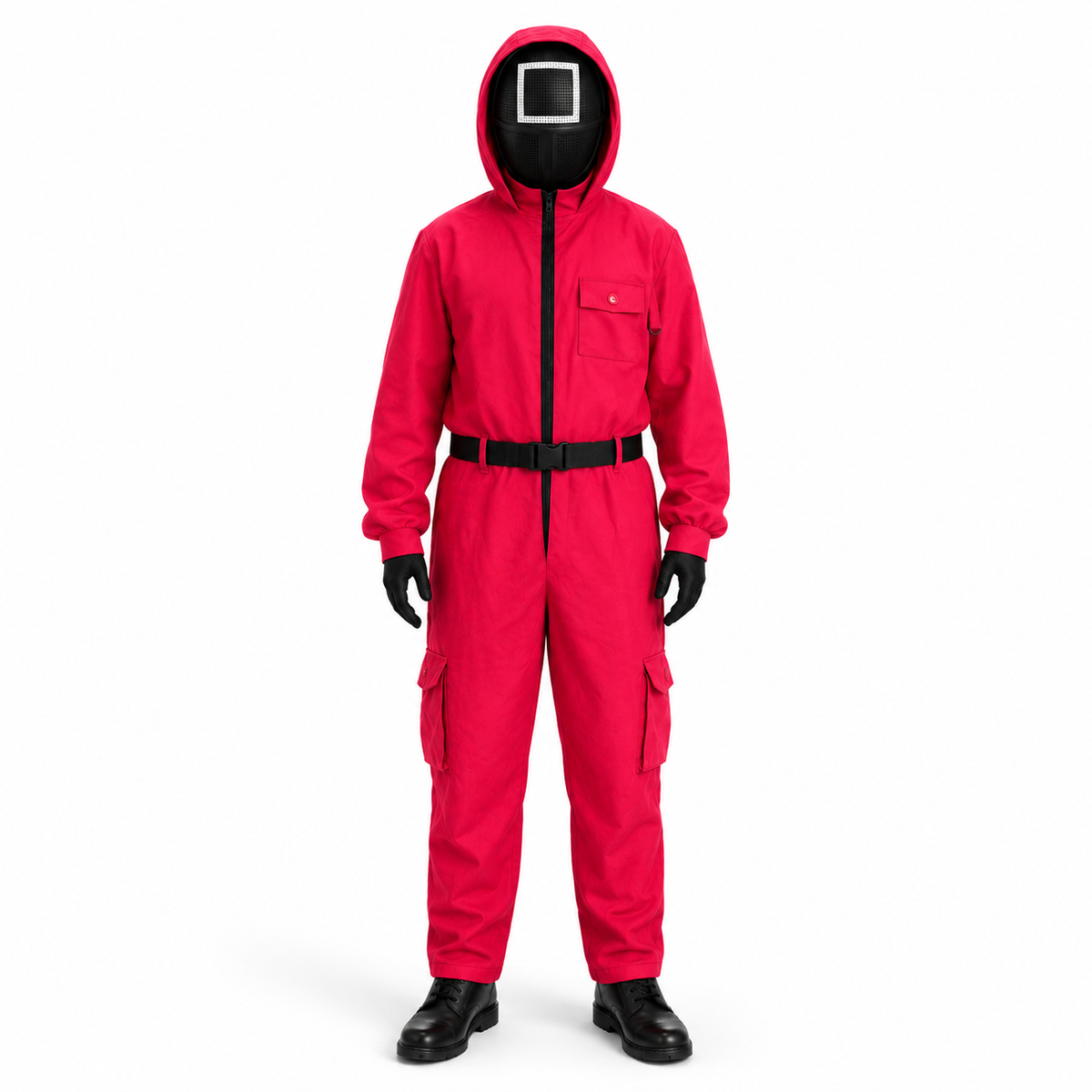 Halloween Costume Red Jumpsuit with Hooded and Belt for Cosplay Party Dress-Up