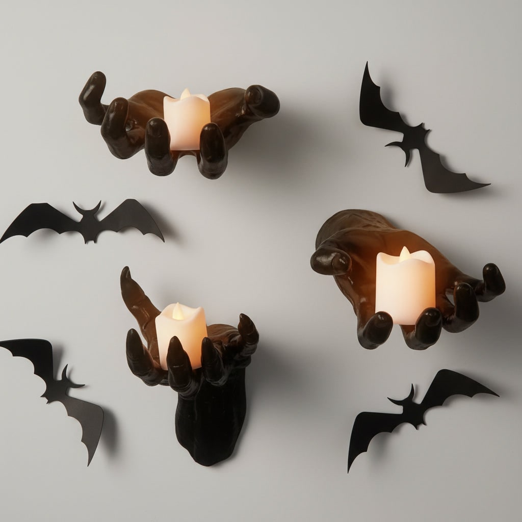 Halloween Creepy Hand Wall Decor Candle Holder with Textured Gothic Design Large Canvas Art