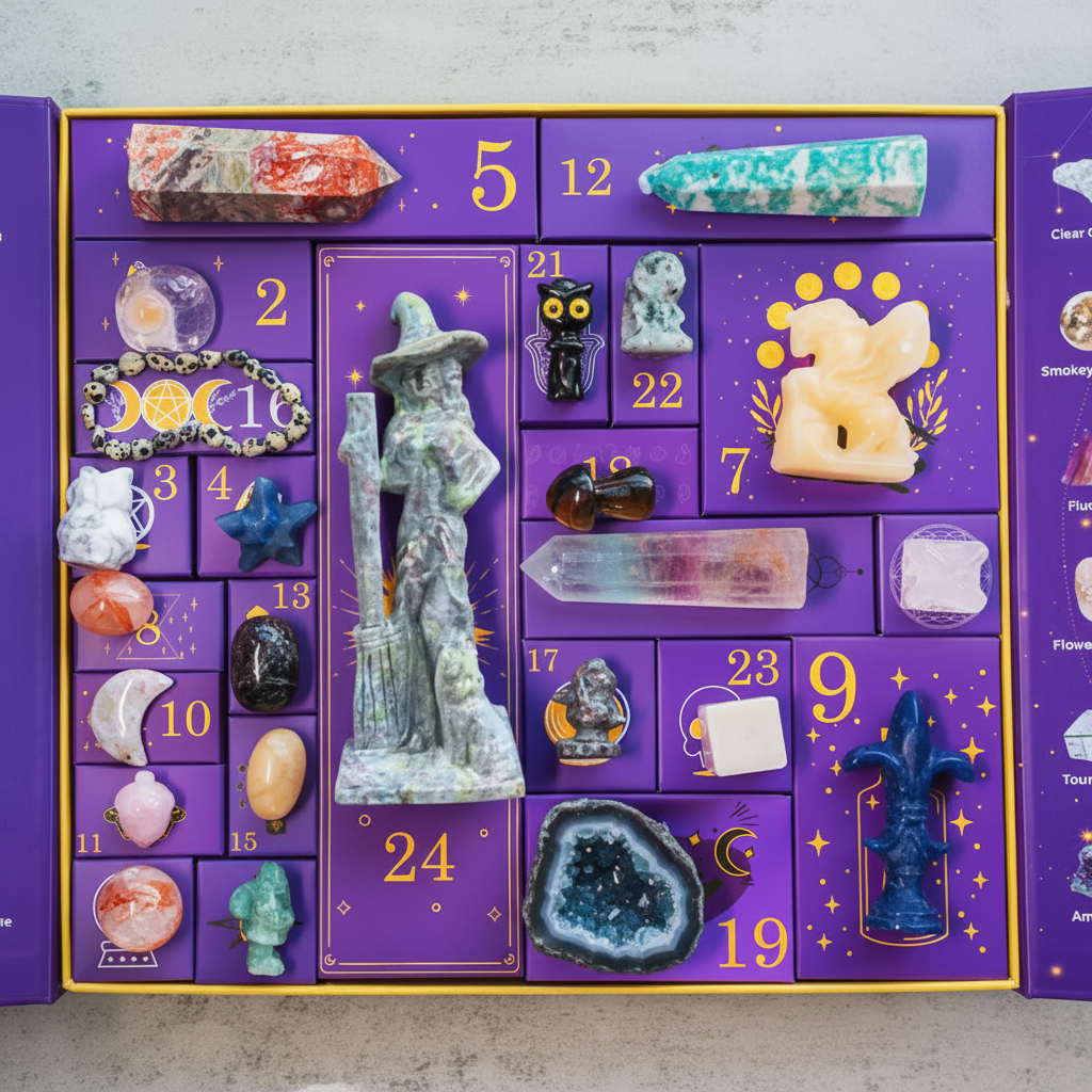 Halloween Crystal Advent Calendar 24 Day Countdown Box with Gemstones and Celestial Decorations