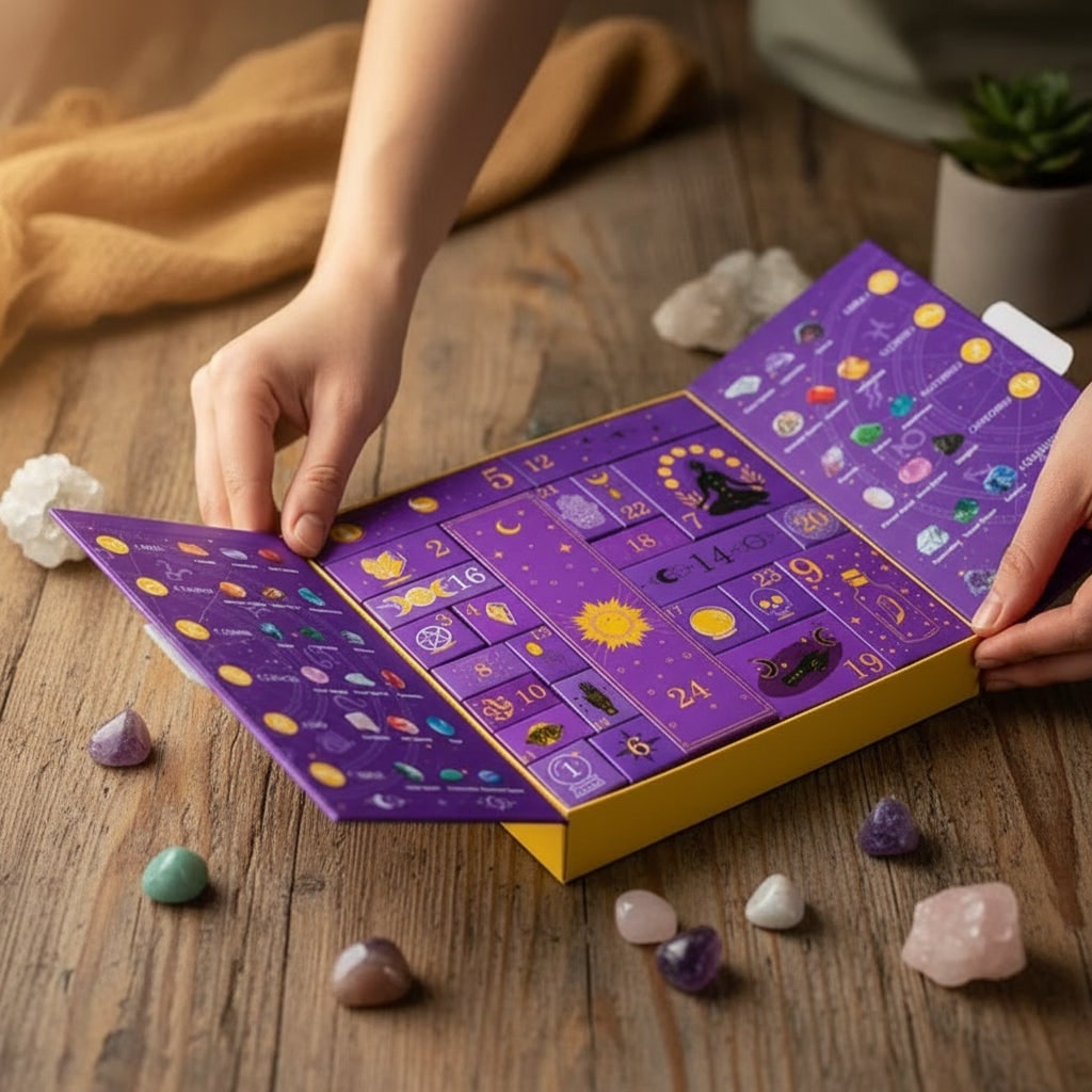 Halloween Crystal Advent Calendar with 24 Gemstone Compartments
