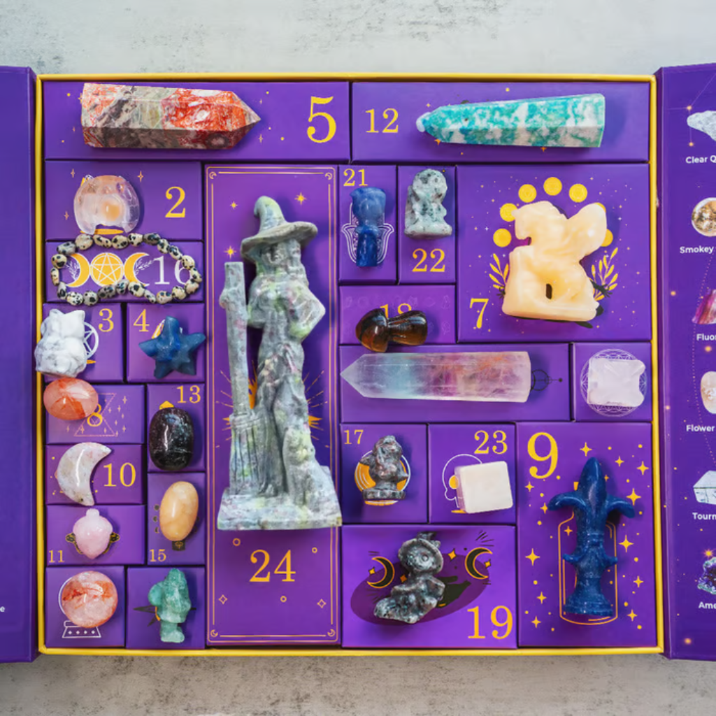 Halloween Crystal Advent Calendar with 24 Gemstone Compartments
