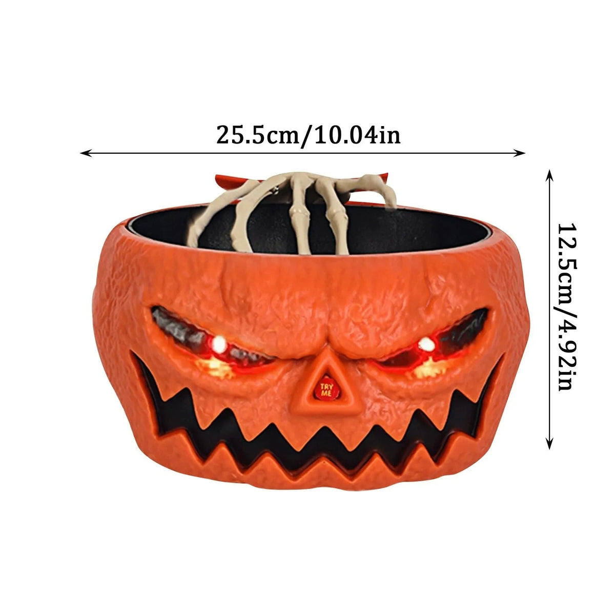 Halloween Decoration Animated Candy Bowl with Motion Sensor LED Eyes and Skeleton Hand for Party