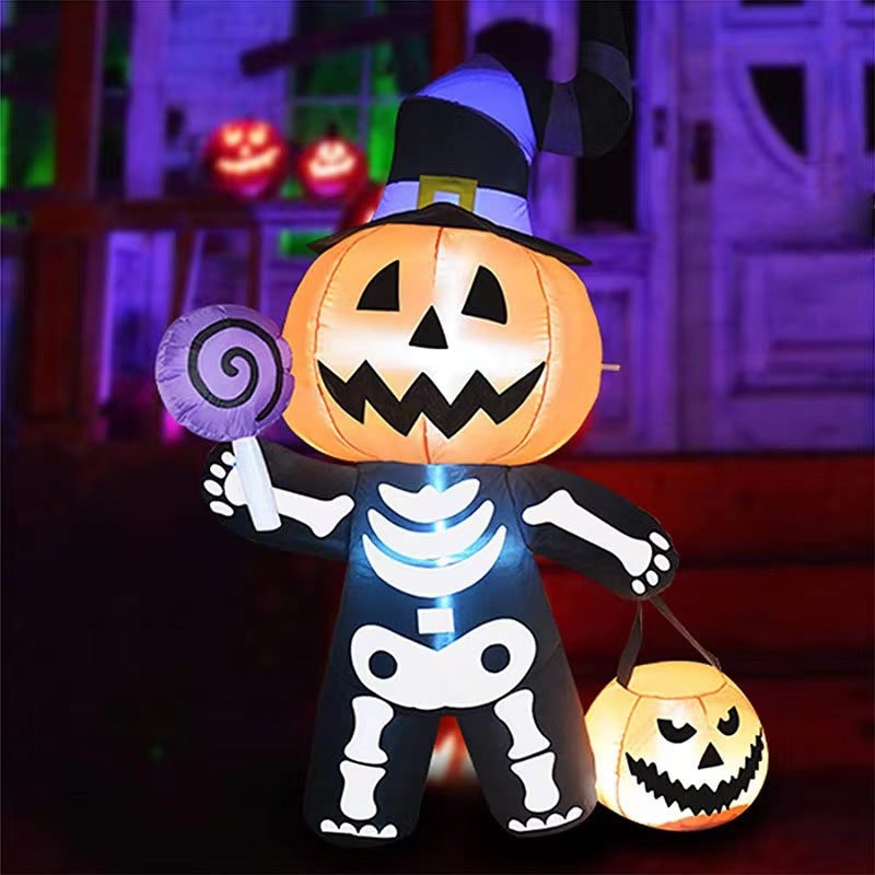 Halloween Decoration Inflatable Jack O Lantern Skeleton with LED Lights for Yard Party Prop