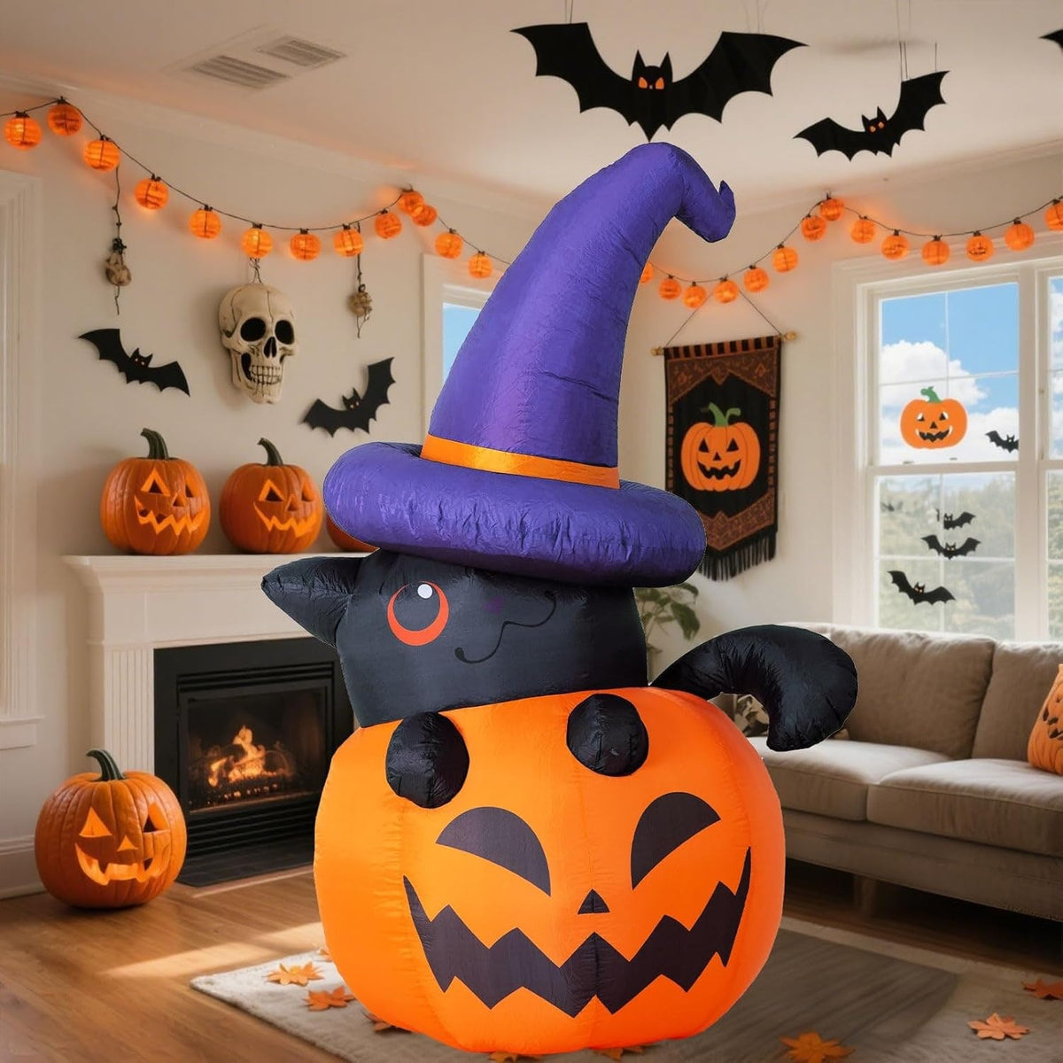 Halloween Decoration Inflatable Jack O Lantern Skeleton with LED Lights for Yard Party Prop
