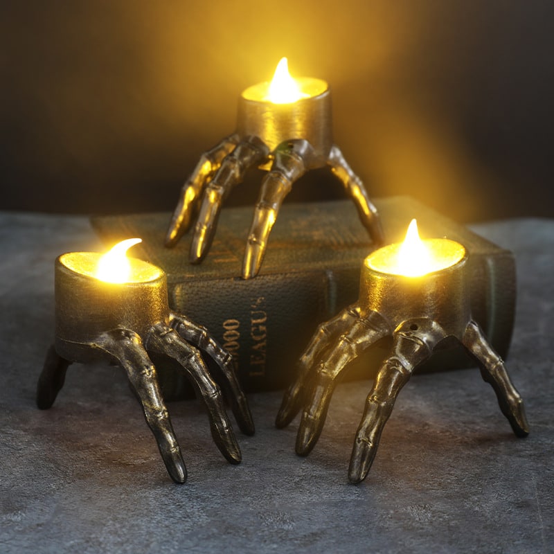Halloween Decorations Flameless LED Candles Battery Operated and Skeleton Hand Prop T Light