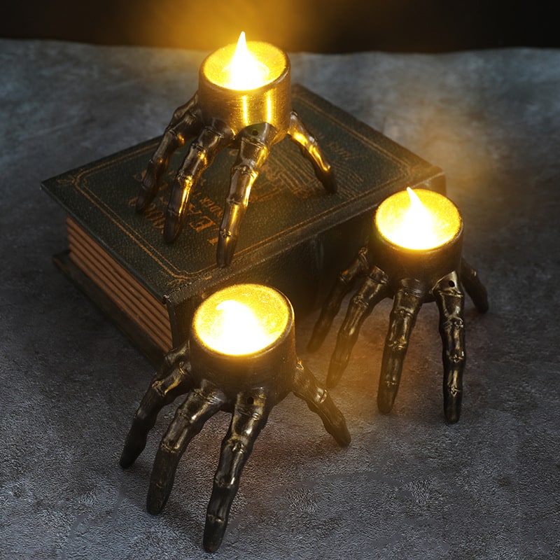 Halloween Decorations Flameless LED Candles Battery Operated and Skeleton Hand Prop T Light