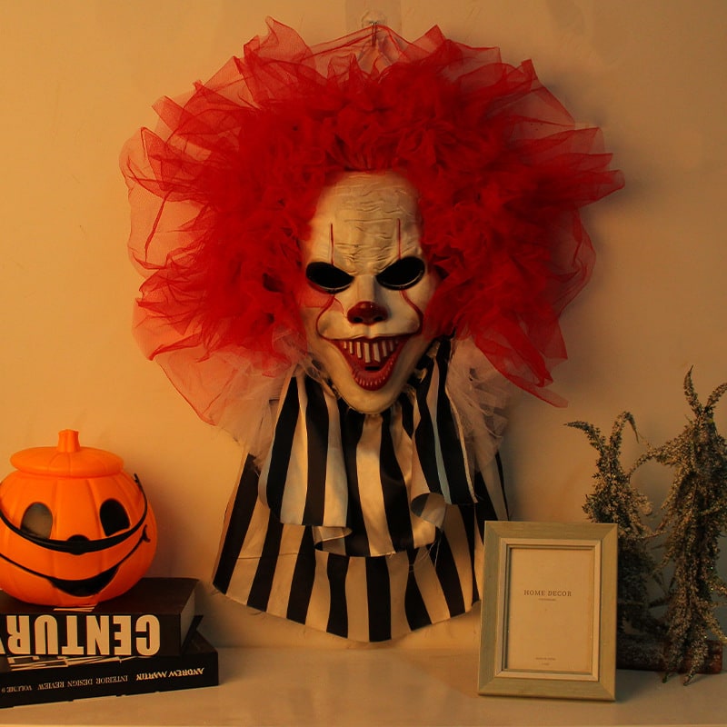 Halloween Decorations Outdoor Door Hanger Scary Clown Wreath Front Decor Lights