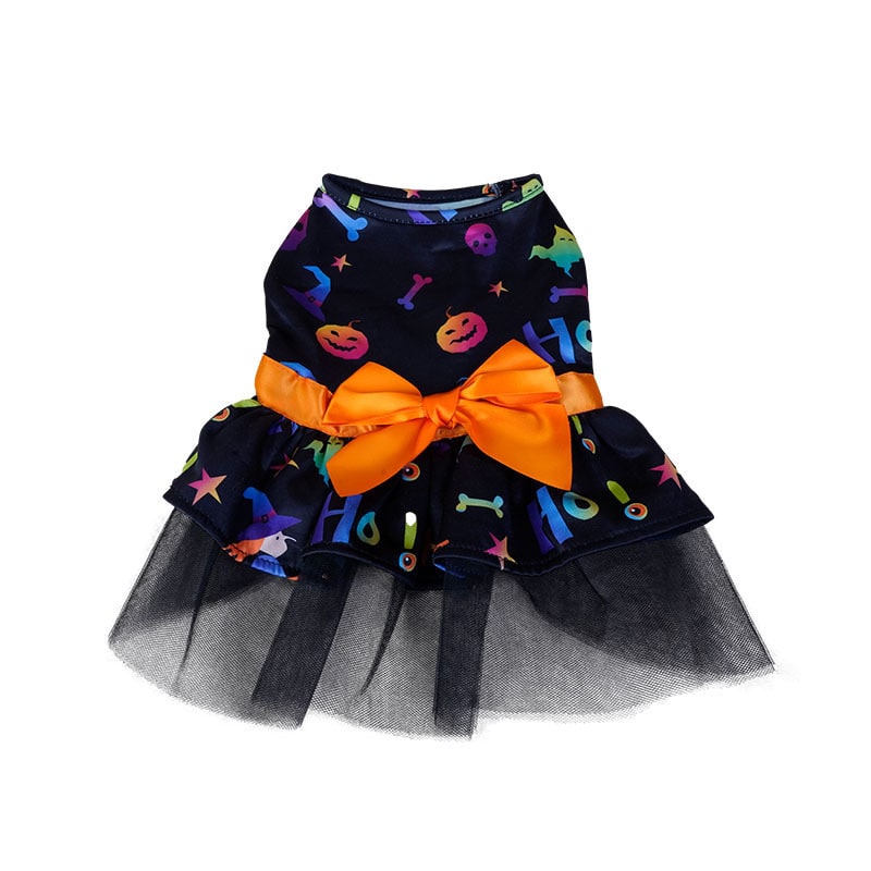 Halloween Dog Costume Dress with Tutu Skirt Satin Bow and Outfits for Pet Apparel