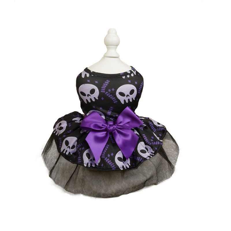 Halloween Dog Costume Dress with Tutu Skirt Satin Bow and Outfits for Pet Apparel