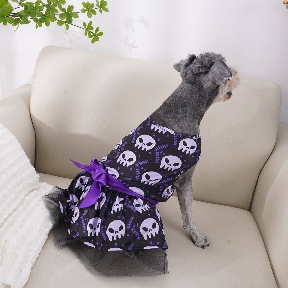 Halloween Dog Costume Dress with Tutu Skirt Satin Bow and Outfits for Pet Apparel