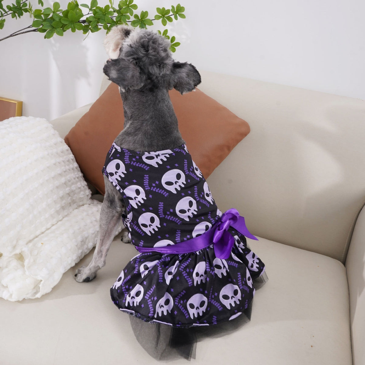 Halloween Dog Costume Dress with Tutu Skirt Satin Bow and Outfits for Pet Apparel