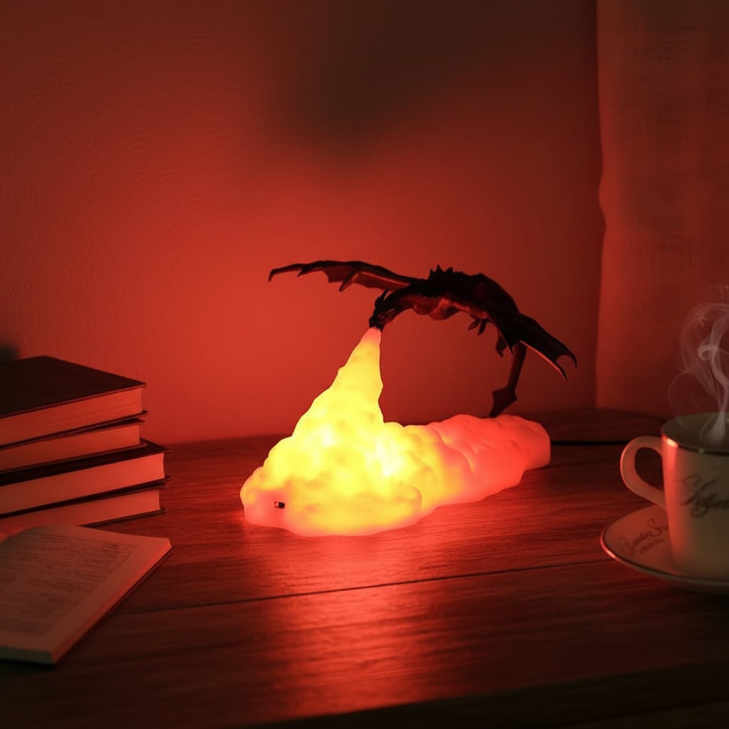 Halloween Dragon Night Light Bedside Table Lamp with LED Fire-Breathing Effect and Design