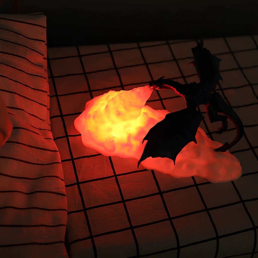 Halloween Dragon Night Light Lamp with LED Flame Effect for Bedside Table Bedroom Decoration