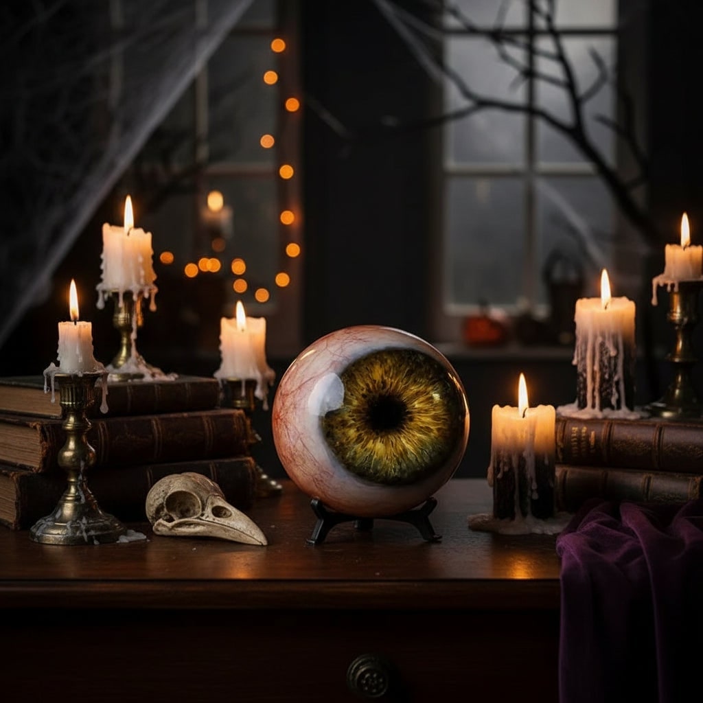 Halloween Eyeball Decor with Witch and Pink Porch Display Stand for Front Door Party Decoration