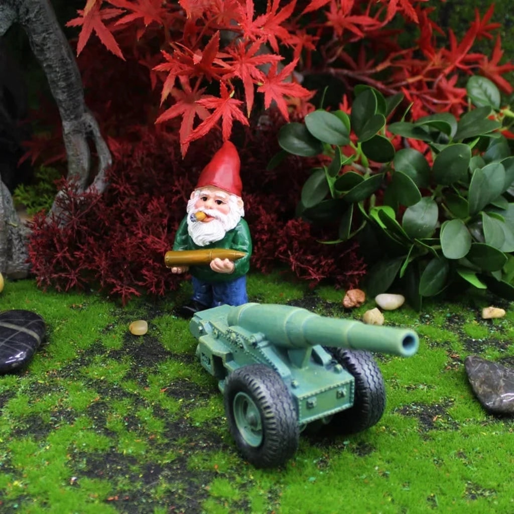Halloween Funny Garden Gnome Figurine and Cannon Resin Miniature Set Solar