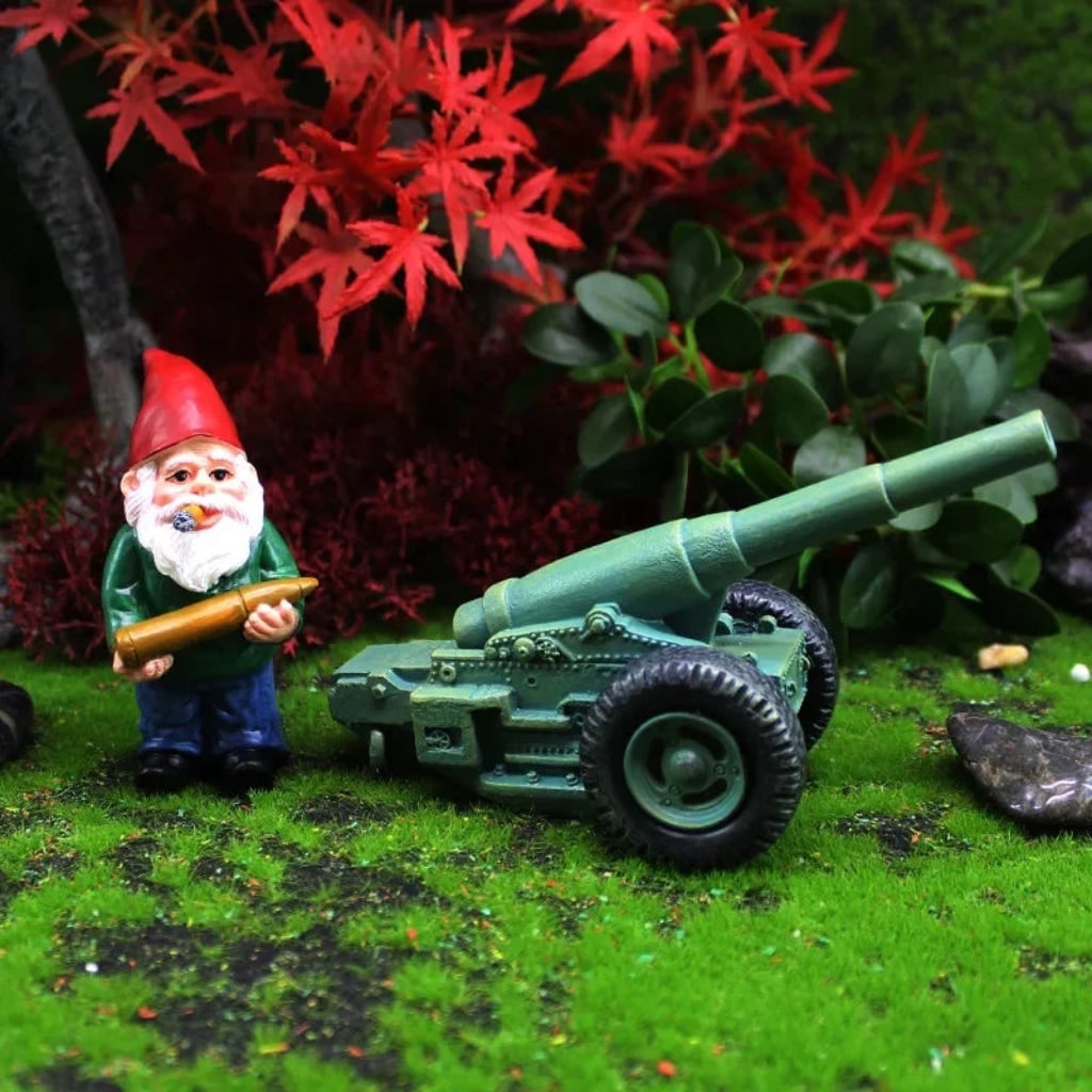 Halloween Funny Garden Gnome Figurine and Cannon Resin Miniature Set Solar