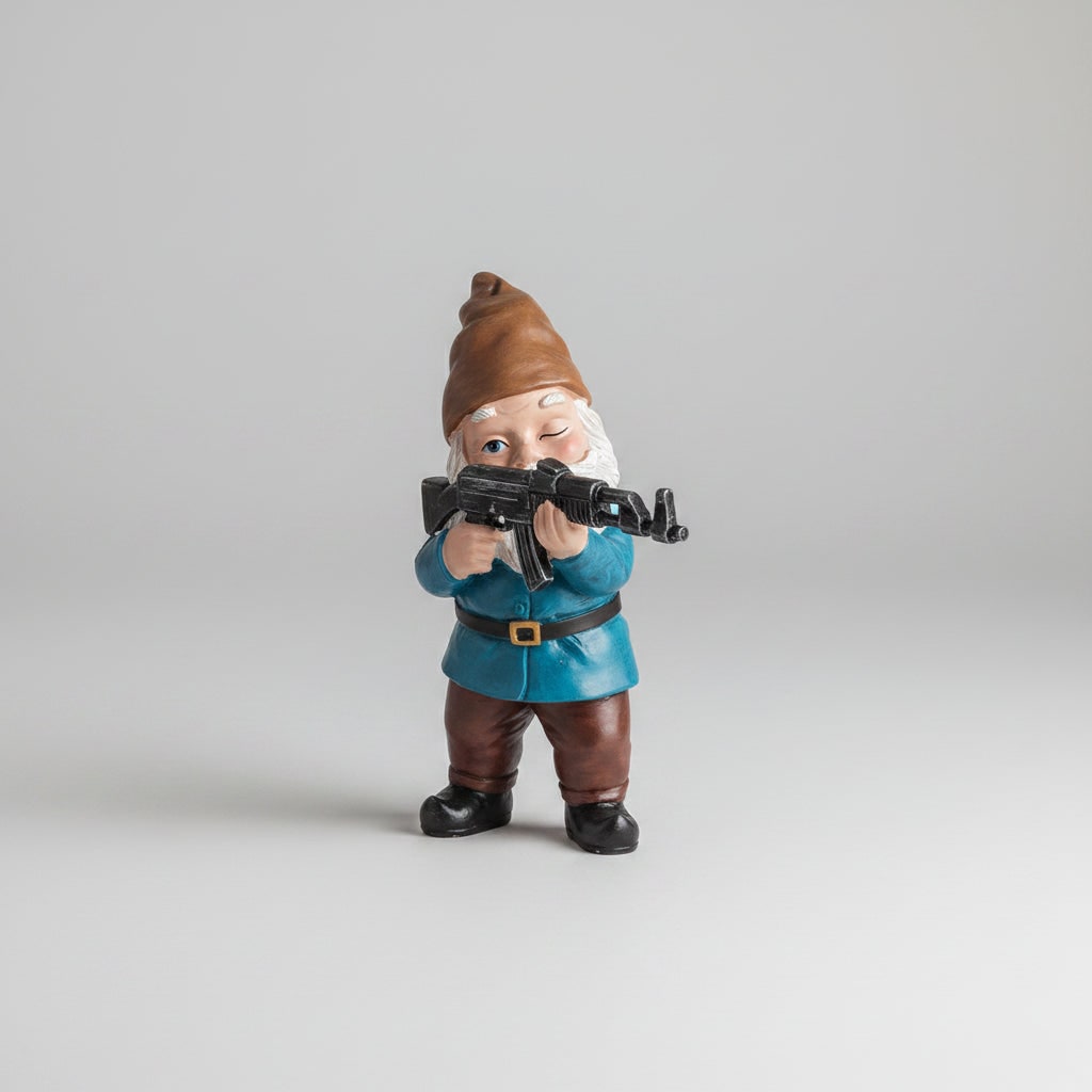 Halloween Funny Garden Gnome Figurine Resin Tactical Rifle Shooting Pose Outdoor Decoration Statue