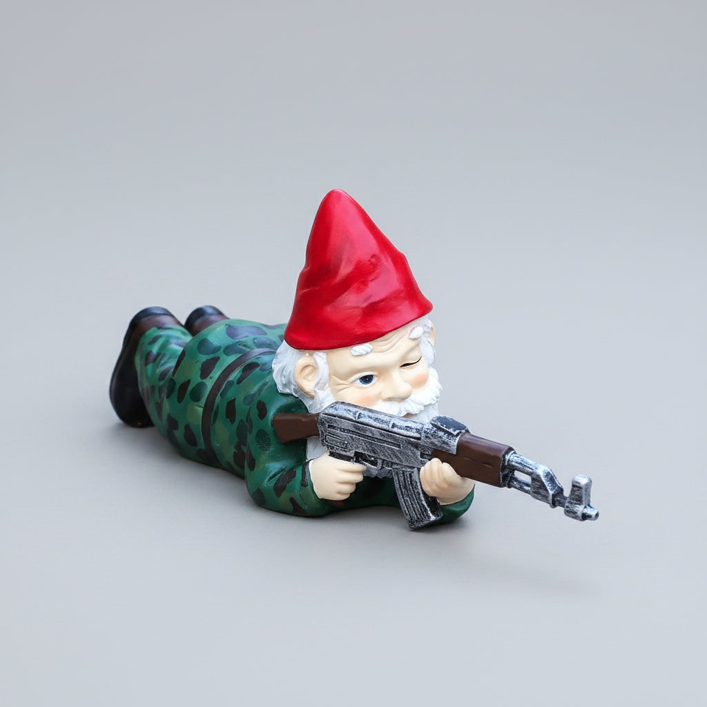 Halloween Funny Garden Gnome Figurine Resin Tactical Rifle Shooting Pose Outdoor Decoration Statue