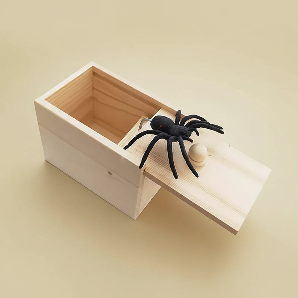 Halloween Gag Gift Boxes Funny Prank Spider Box with Jump Scare Mechanism Wooden Surprise