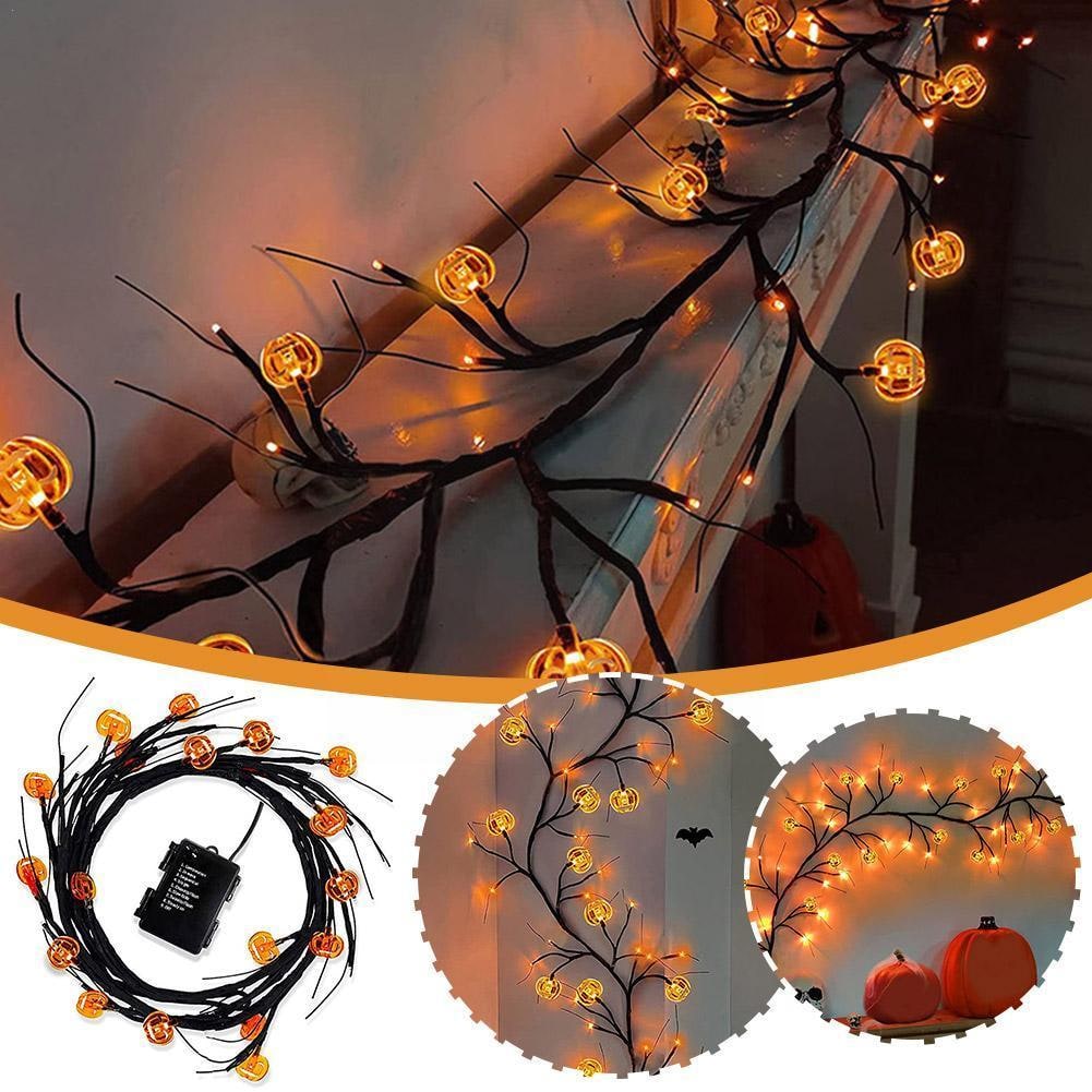 Halloween Garland with Lights LED Twig Battery Operated for Outdoor Mantel Decoration