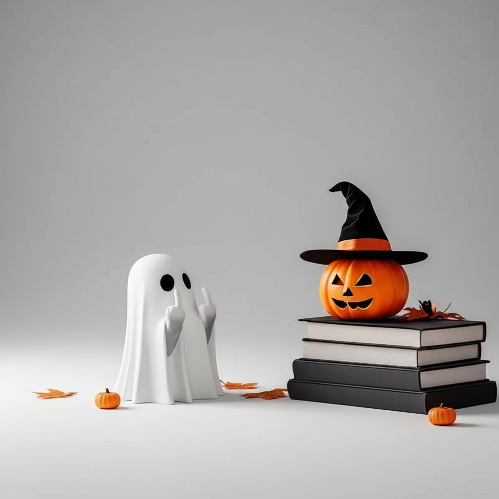 Halloween Ghost Decor Figurine with Middle Finger Gesture Tabletop Decoration Inflatable
