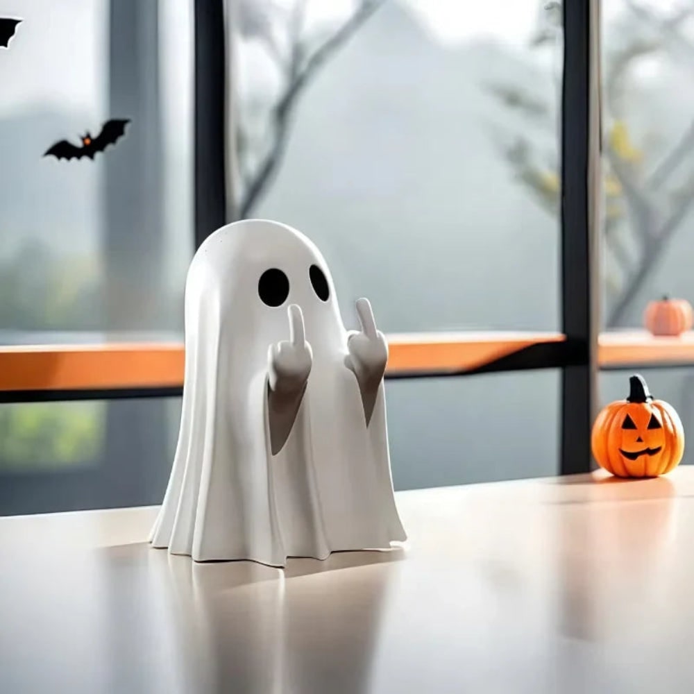 Halloween Ghost Decor Tabletop Figurine with Middle Finger Flipping Hands Inflatable