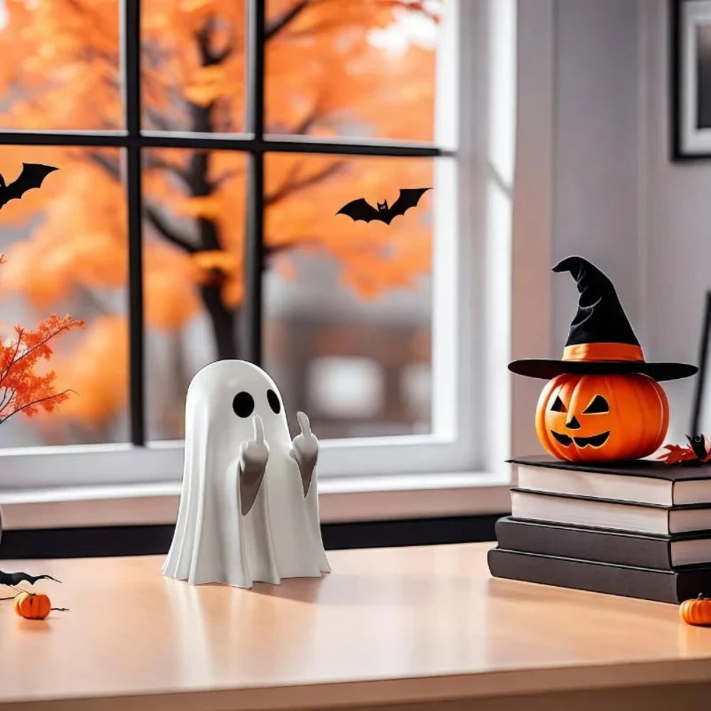 Halloween Ghost Decor Tabletop Figurine with Middle Finger Flipping Hands Inflatable