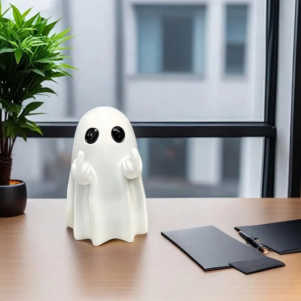 Halloween Ghost Decor Tabletop Figurine with Middle Finger Flipping Hands Inflatable