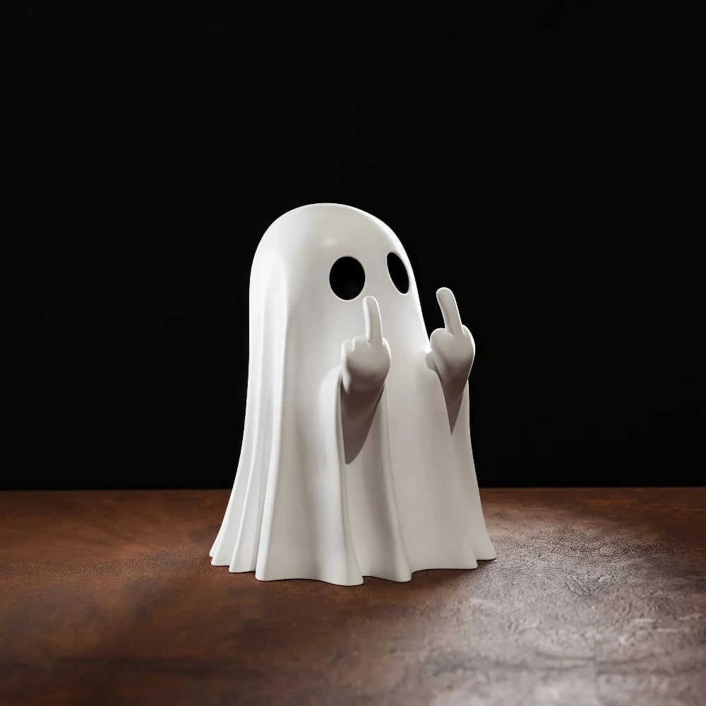 Halloween Ghost Decor Tabletop Figurine with Middle Finger Flipping Hands Inflatable