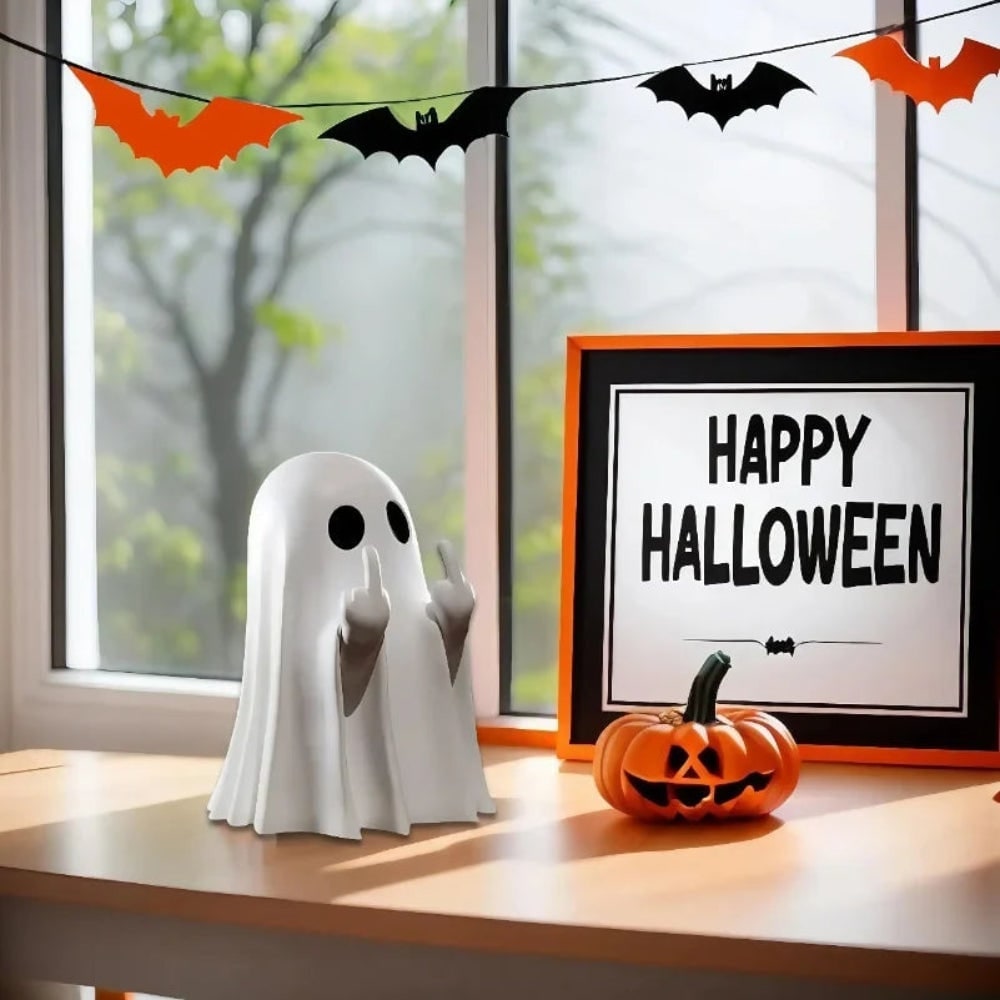 Halloween Ghost Decorations Figurine with Middle Finger Gesture Tabletop Statue for Party