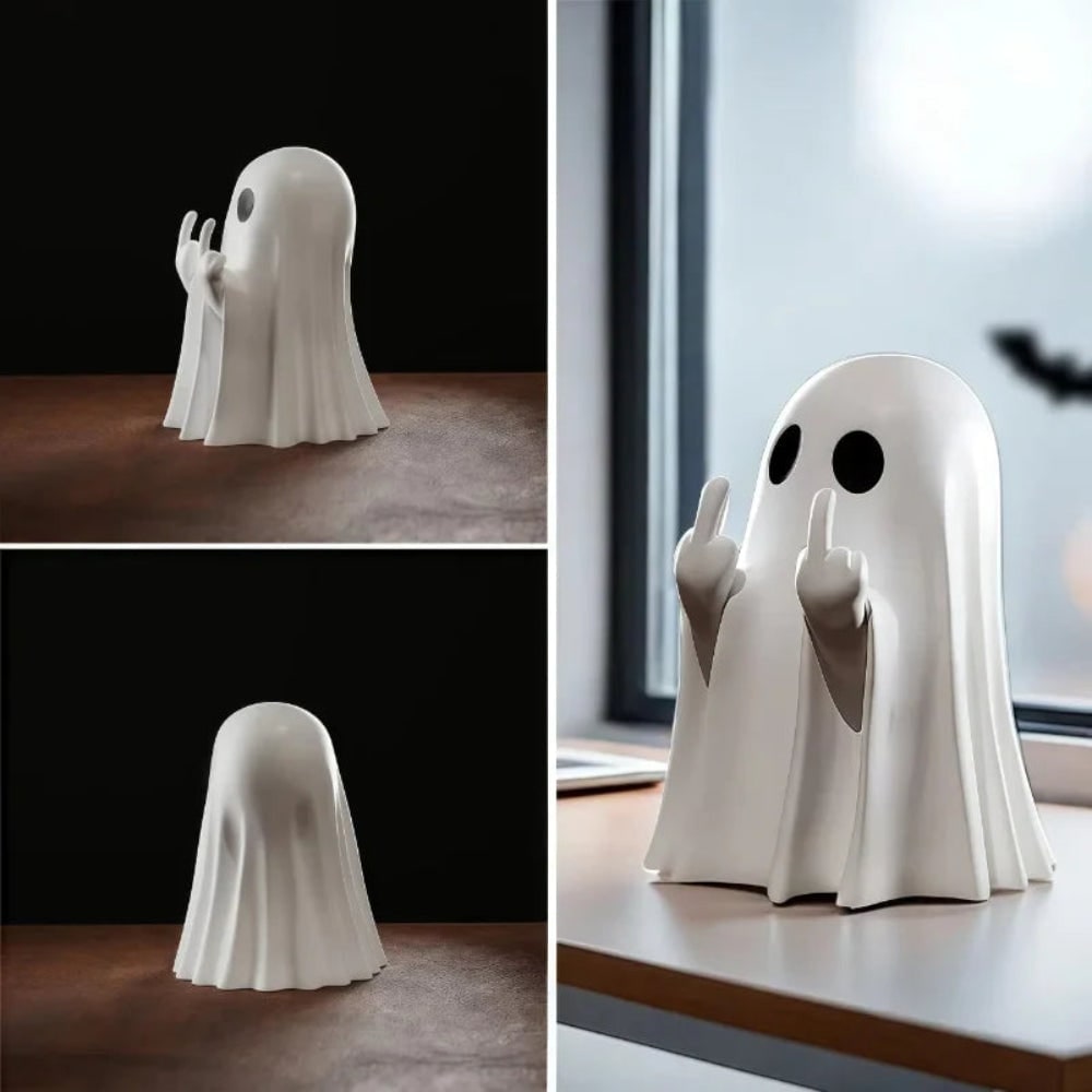Halloween Ghost Decorations Figurine with Middle Finger Gesture Tabletop Statue for Party