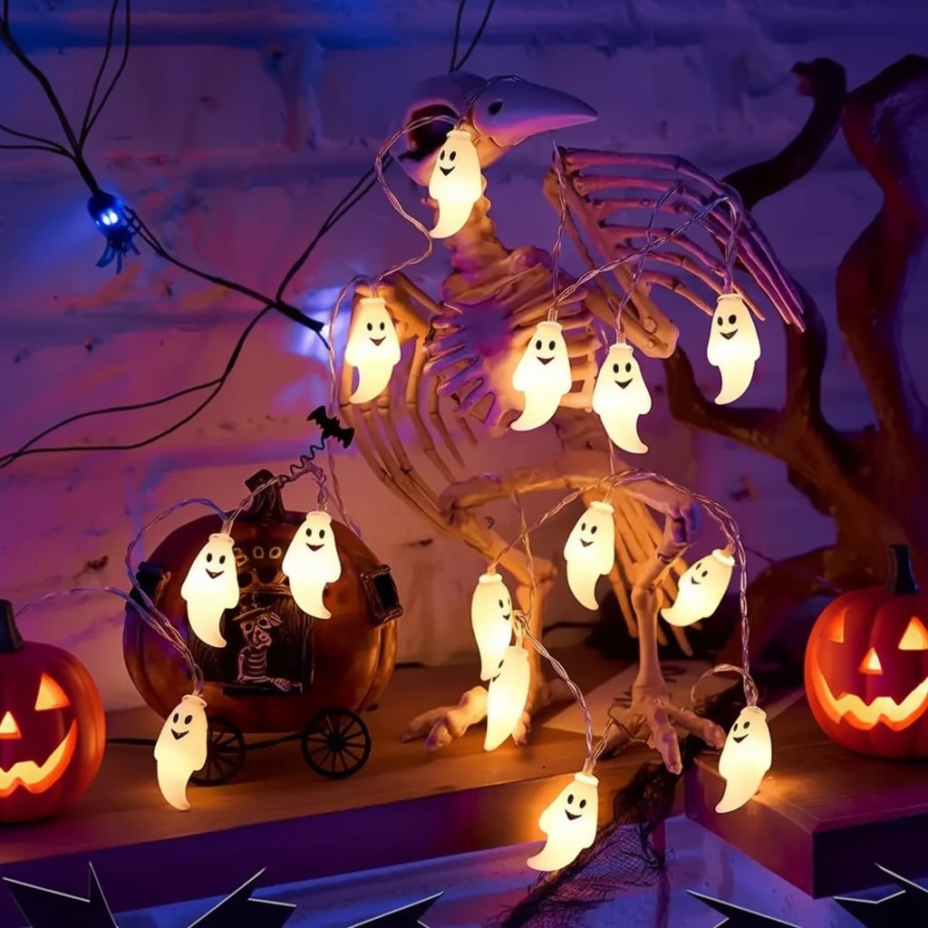 Halloween Ghost String Lights Battery Operated LED Outdoor Decoration for Patio and Yard Party