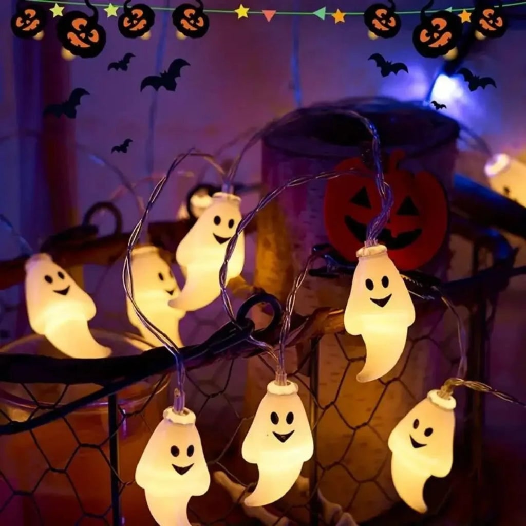 Halloween Ghost String Lights Battery Operated LED Outdoor Decoration for Patio and Yard Party
