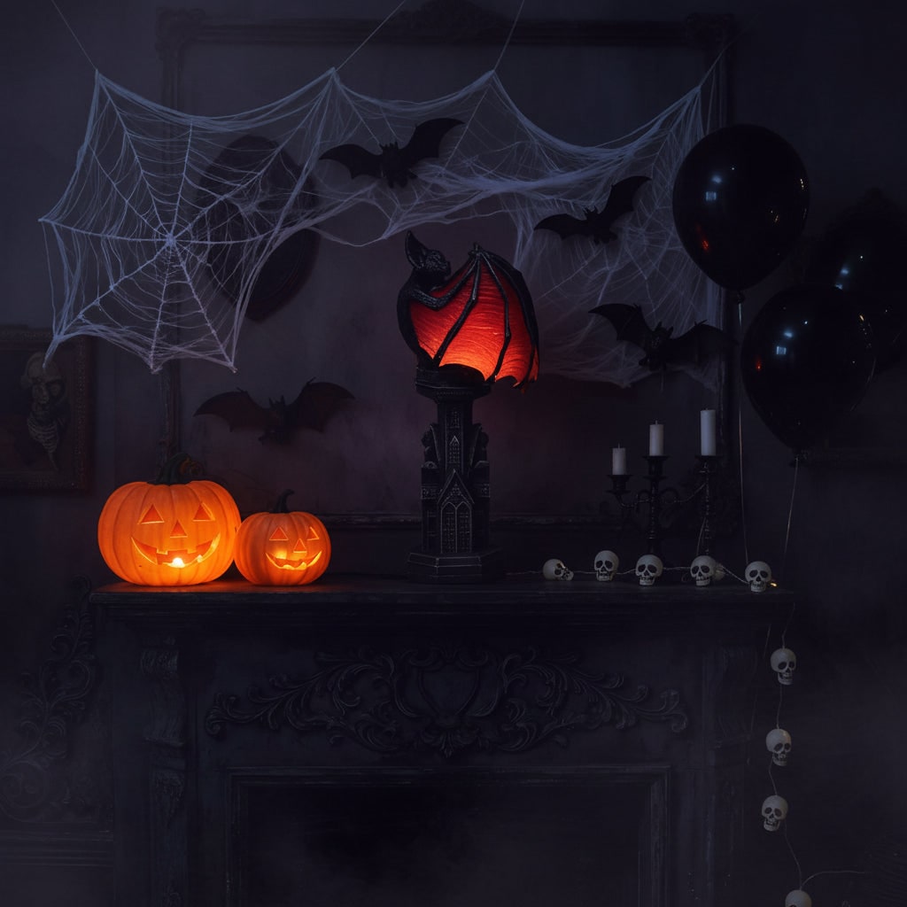 Halloween Gothic Bat Table Lamp with Battery Powered LED Light and Translucent Red Wings
