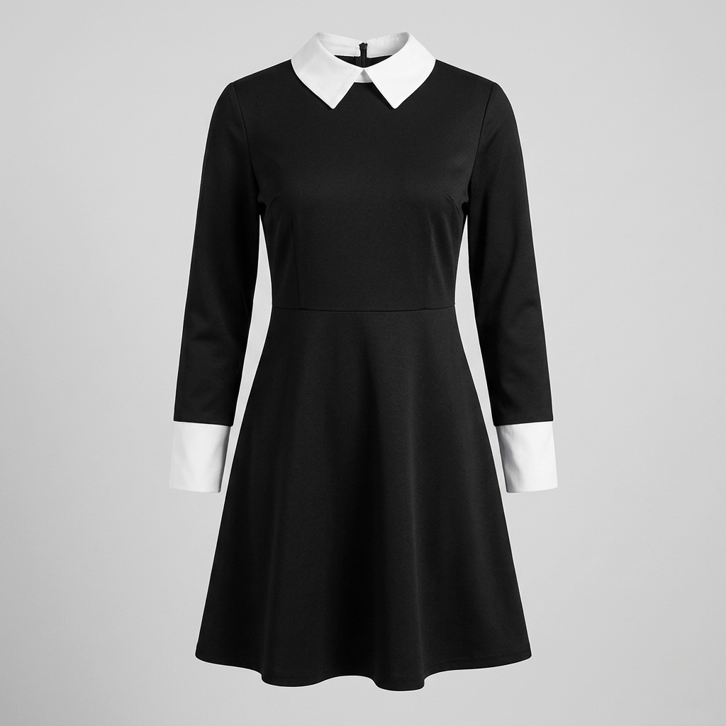 Halloween gothic schoolgirl Costume Dress with White Collar and Braided Cosplay Outfit