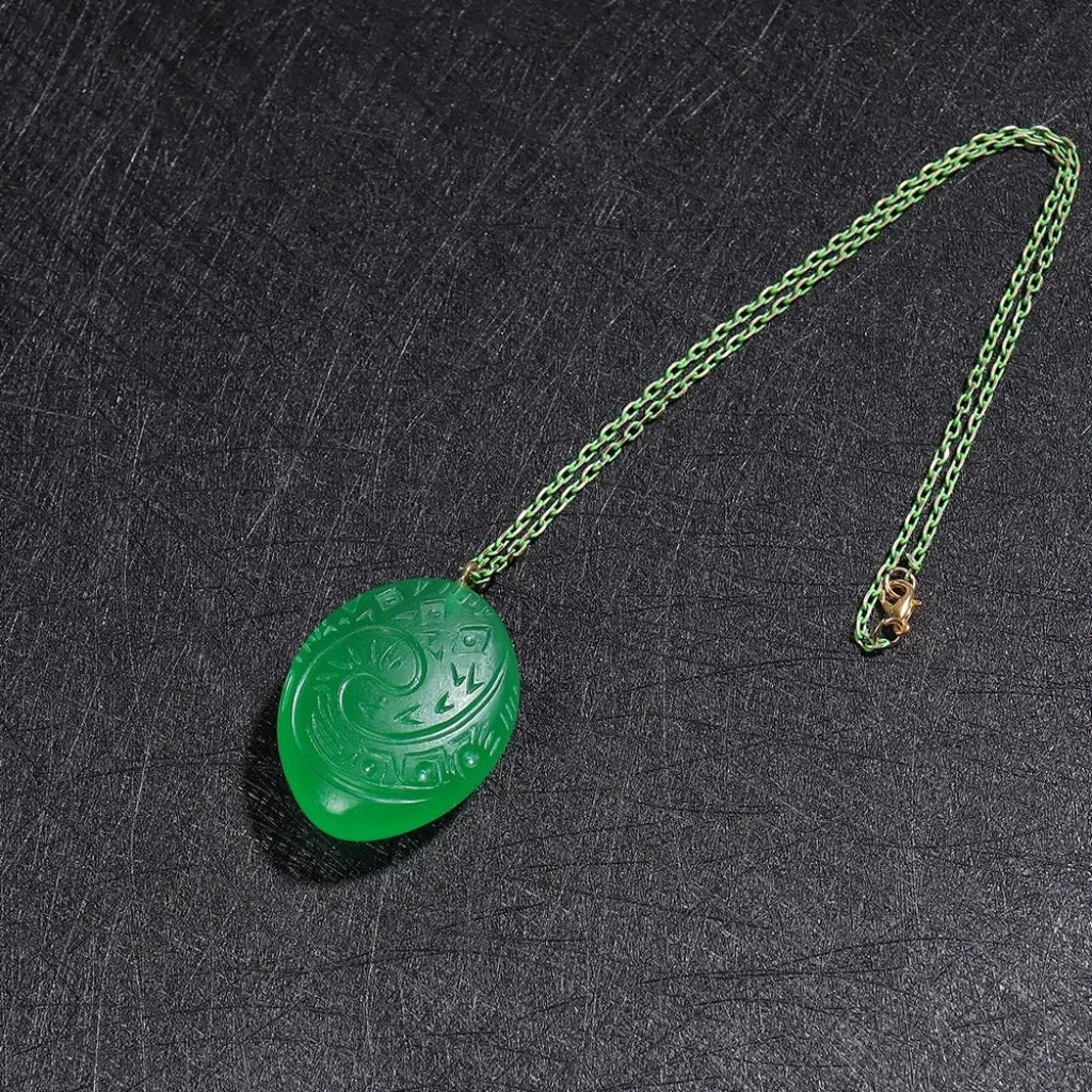 Halloween Green Jade Stone Pendant Necklace Large Charm