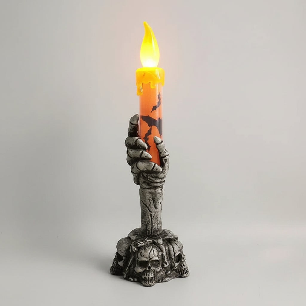 Halloween Hand Poured Soy Candles with Skeleton Holder and LED Flame Light for Party Decoration