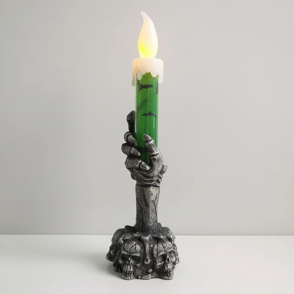 Halloween Hand Poured Soy Candles with Skeleton Holder and LED Flame Light for Party Decoration