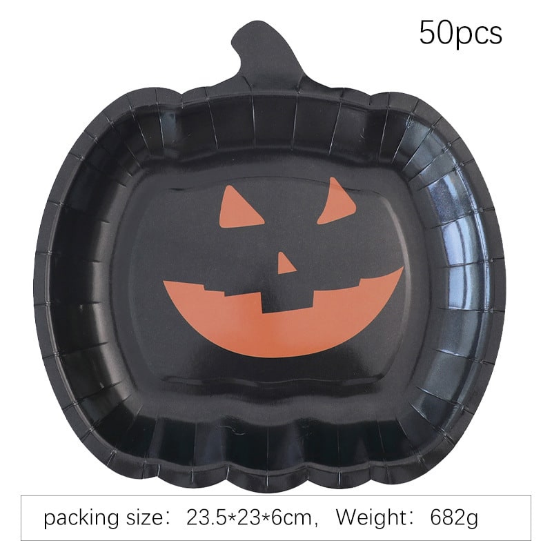 Halloween Heavy Duty Disposable Paper Plates with Pumpkin Jack-O-Lantern Design