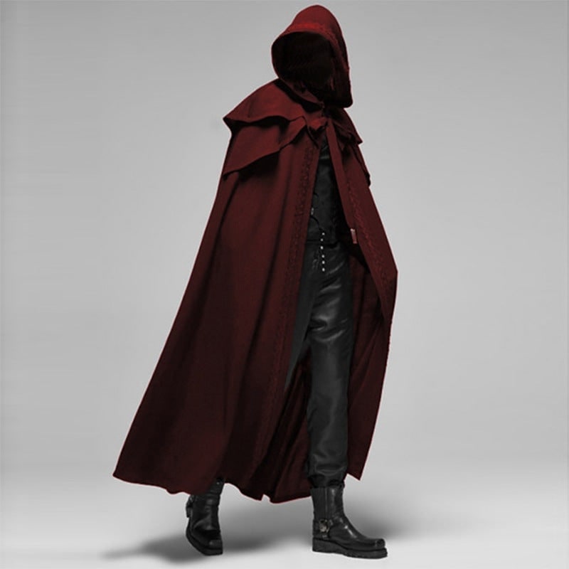 Halloween Hooded Cloak with Cape Shoulder Capelet and Decorative Trim for Gothic Costume Party