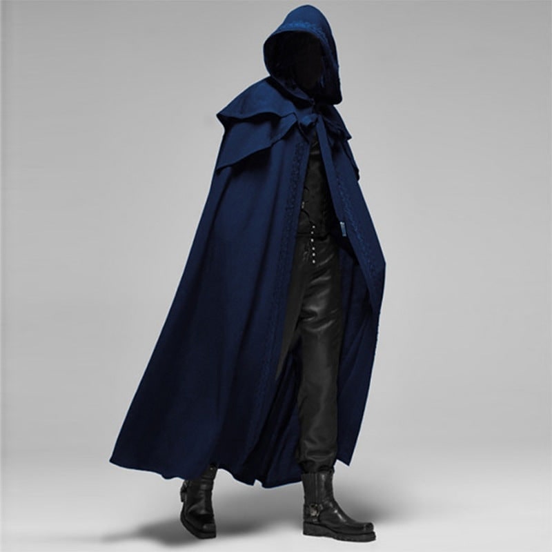 Halloween Hooded Cloak with Cape Shoulder Capelet and Decorative Trim for Gothic Costume Party