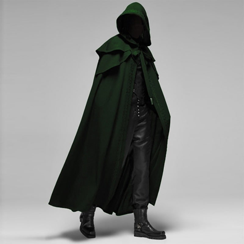 Halloween Hooded Cloak with Cape Shoulder Capelet and Decorative Trim for Gothic Costume Party