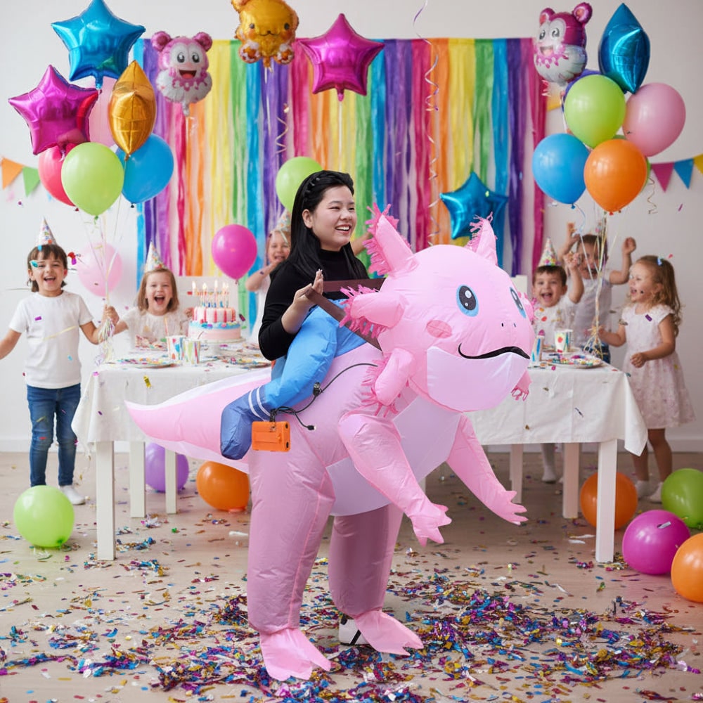 Halloween Inflatable Axolotl Costume with Battery-Operated Fan and Full-Body Design