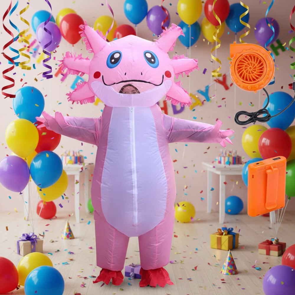 Halloween Inflatable Axolotl Costume with Battery-Operated Fan and Full-Body Design