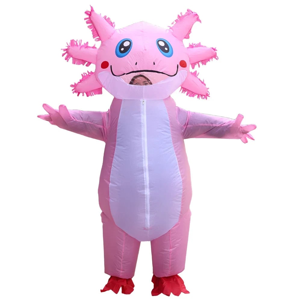 Halloween Inflatable Axolotl Costume with Battery-Operated Fan and Full-Body Design