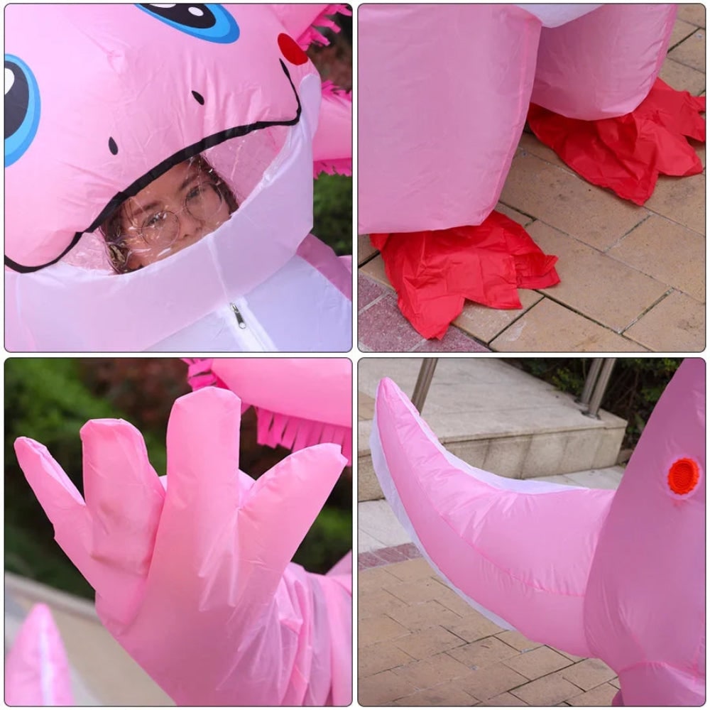 Halloween Inflatable Axolotl Costume with Battery-Operated Fan and Full-Body Design