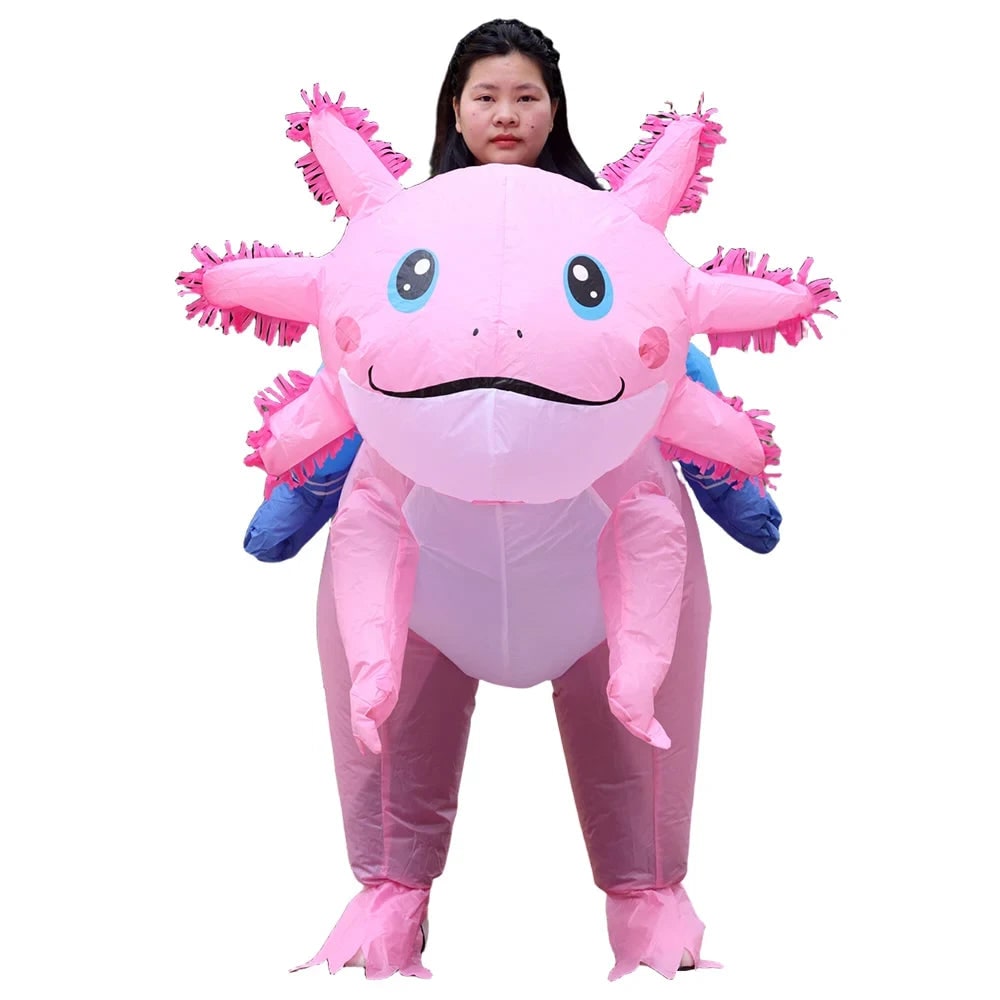 Halloween Inflatable Axolotl Costume with Battery-Operated Fan and Full-Body Design