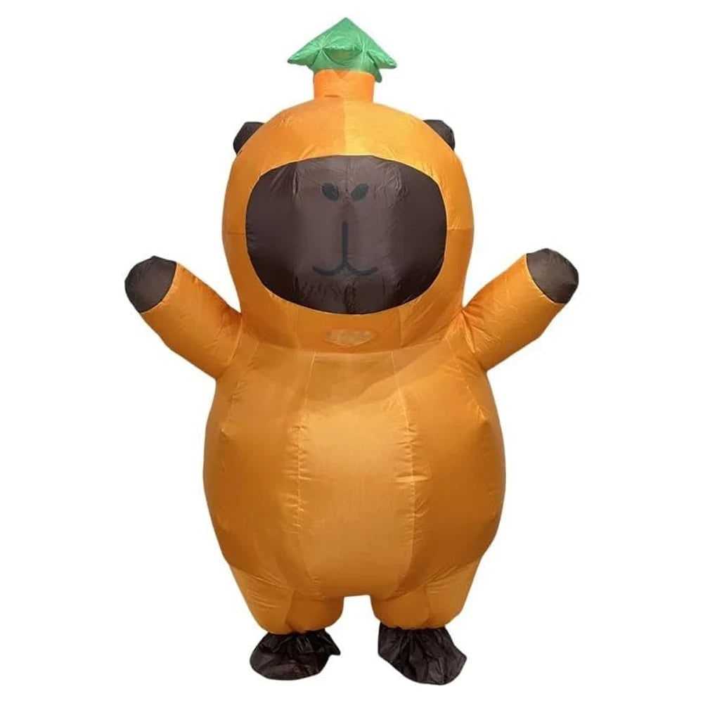 Halloween Inflatable Capybara Costume with Leaf Hat and Built-In Fan Funny Animal Suit
