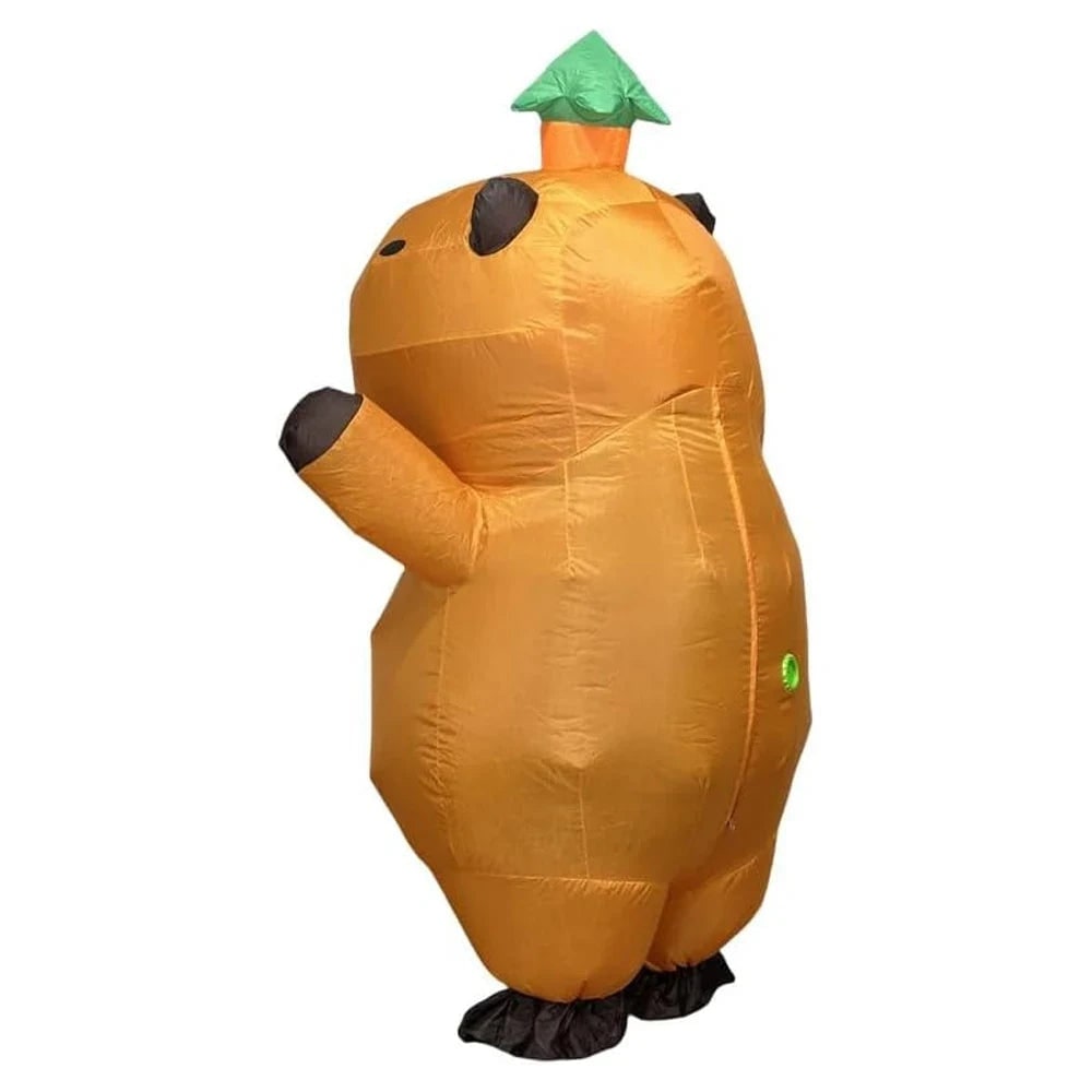 Halloween Inflatable Capybara Costume with Leaf Hat and Built-In Fan Funny Animal Suit